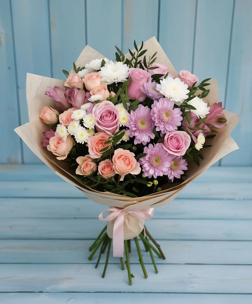 Букет цветов из: Хризантемы, Розы и Альстромерии в Устье Вологодская область