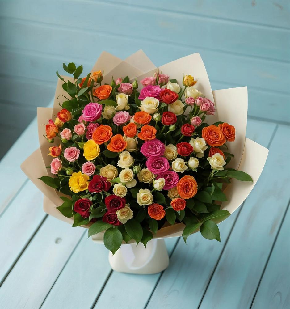 Букет Микс из разноцветных кустовых роз в Устье Вологодская область