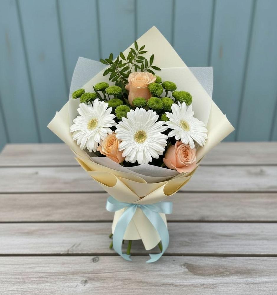 Букет цветов из: Герберы, Розы и Хризантемы в Устье Вологодская область