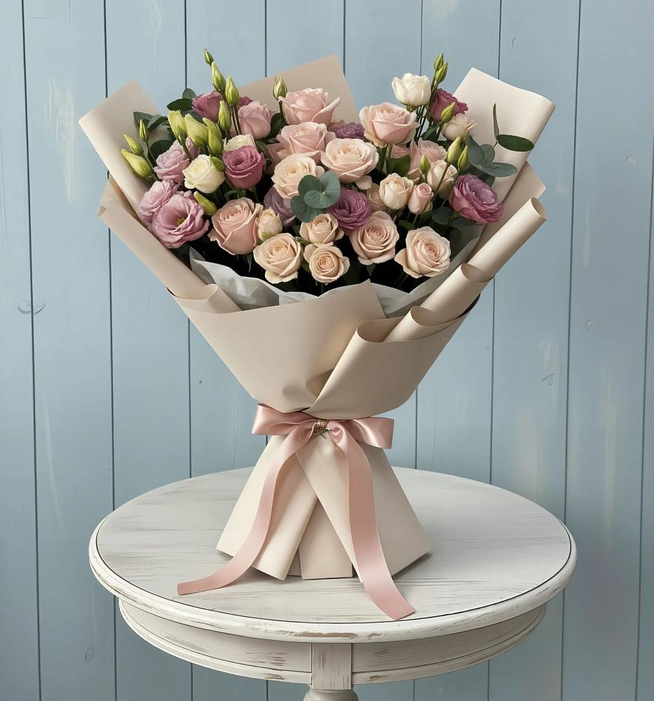 Букет цветов из: Розы и Лизиантусы в Устье Вологодская область